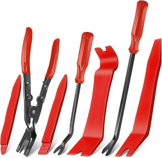 7-teiliges Kunststoff-werkzeugset, Geeignet Zum Entfernen Von Innenverkleidungen, Rot, Inklusive Brecheisen Und Zange. Geeignet Zum Entfernen Von Innenverkleidungen Im Auto.