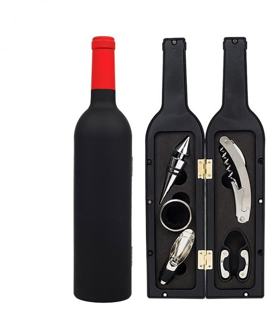 Weinöffner-set – Bestehend Aus Öffner, Ausgießer, Korken, Folienschneider Und Tropfschutzring – 32,5 X 7 X 7 Cm – Rot