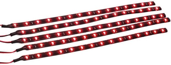 Set Mit 5 Roten 30 Cm Led-streifen – 12 V, Wasserdicht, Für Autoinnenraum- Und Kofferraumbeleuchtung, Selbstklebend Und Universell Einsetzbar