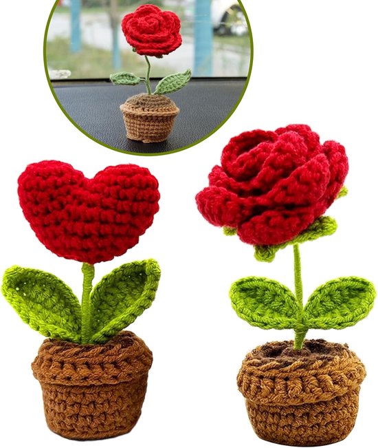 Gestrickte Blumen – Häkeldekoration – Innendekoration – 100 % Handarbeit – 5 X 4,5 X 11 Cm – Rot