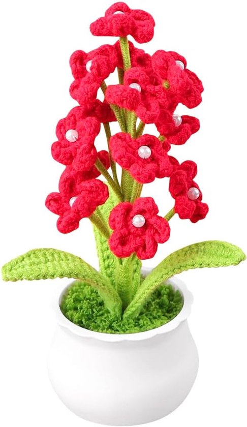 Gehäkelte Blume – Strickdekoration – Armaturenbrett – Handgefertigtes Unikat – 22 Cm Hoch – Rot