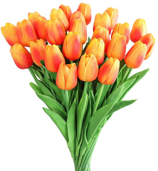 Allecto - - Künstliche Blumen - Tulpenstrauß - Natürlich Wirkend - Rot Und Gelb - Dekoration Für Haus Und Garten - 30 Stück