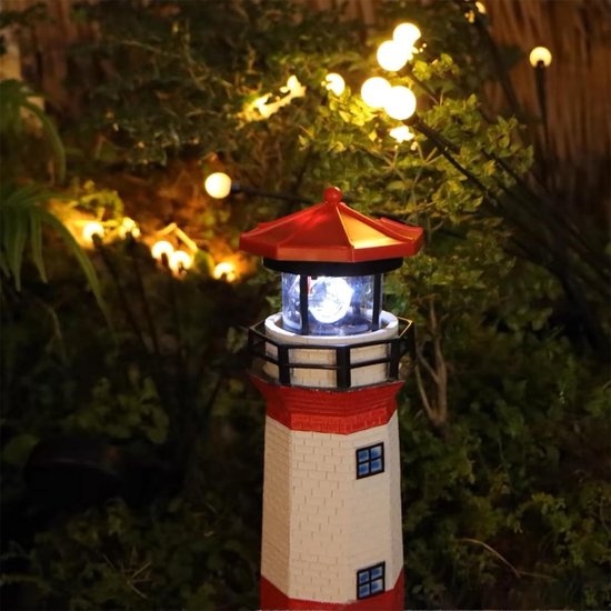Leuchtturm-dekorationsleuchte – Gartendekoration – Außenbeleuchtung – Solarbetrieben – 27 Cm Hoch – Rot