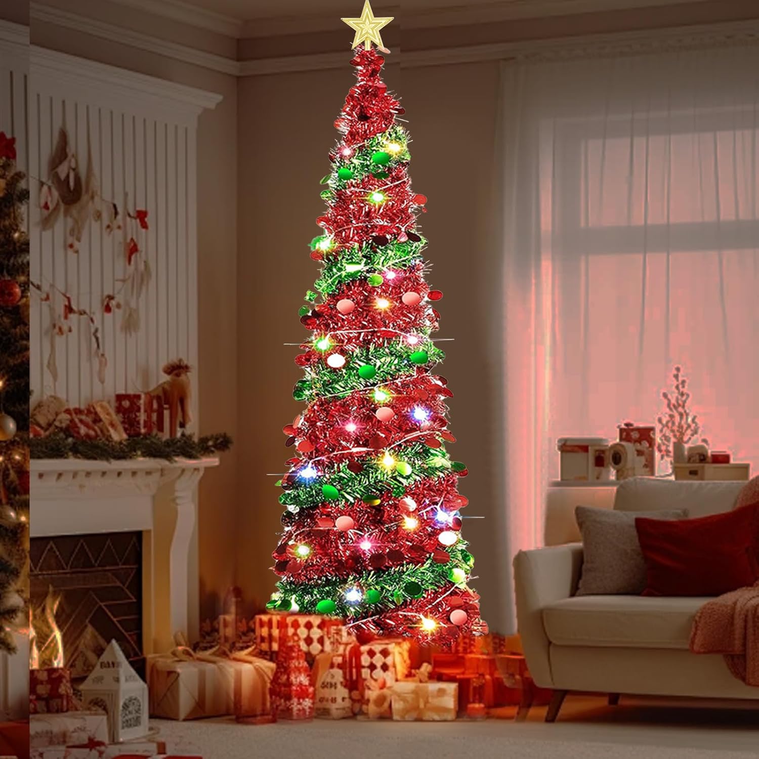 Künstlicher Weihnachtsbaum, 150 Cm, Faltbar Und Abnehmbar, Spiralförmig, Geschmückt Für Zuhause, Küche Und Esszimmer