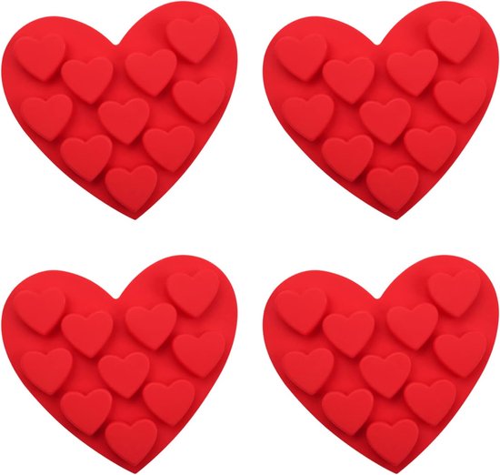 Set Mit 4 Herzförmigen Silikonformen – Rote Silikon-schokoladenform