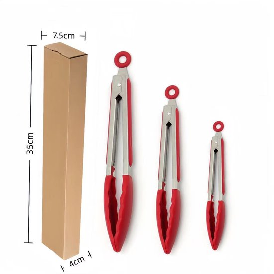 Grillzange – Silikonzange Und Silikongriffe – 3er-set – Hitzebeständig – Edelstahl-kochzange – Rot