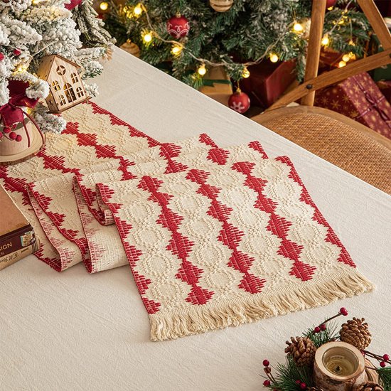 Rote Weihnachtstischdecke Adventskalender-tischdekoration Tischläufer Für Das Weihnachtsessen Boho-tischläufer In Rot Für Weihnachten Tisch Party 35