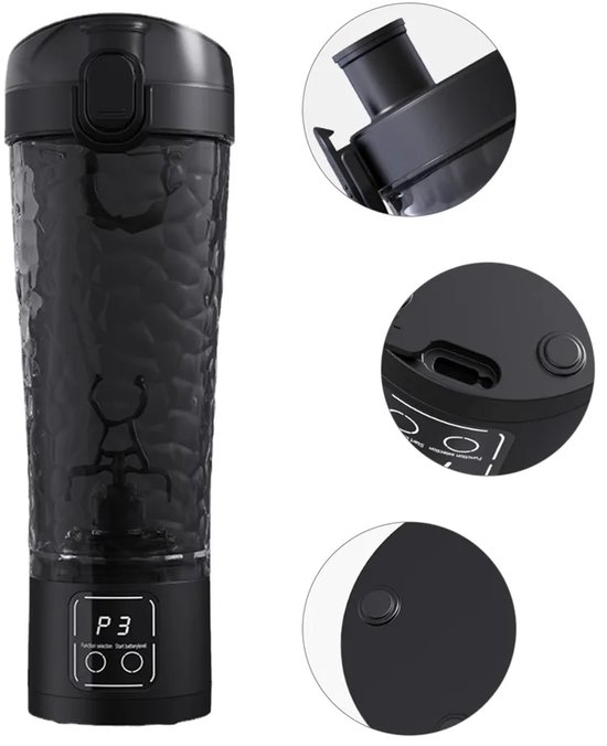 Automatischer Elektrischer Mixer/shaker Für Proteinpulver, 700 Ml, Lcd-display, Einstellbare Geschwindigkeit, Auslaufsicher Und Stoßfest, Schwarz.