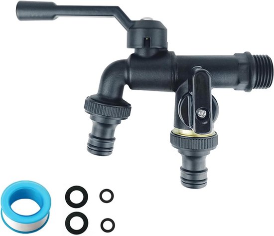 3/4-zoll-gartenwasserhahn, Schwarz, Mit Doppel-kugelhahn – Frostbeständiger Wasserhahn