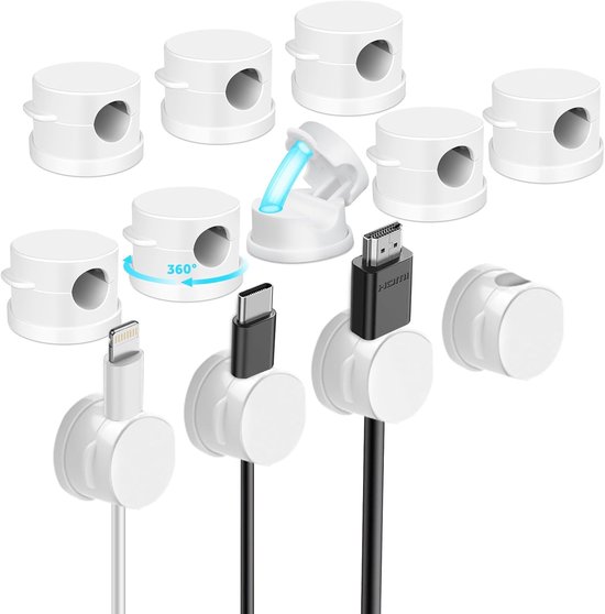 12 Stück – Magnetische Kabelhalter – Rund – Kabelclips – Schwarz – Drehbar – Selbstklebend – Kabelmanagement