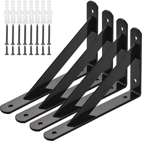 4-teiliger Robuster Regalträger 200 120 Mm L-förmiger Wandträger Aus Eisen Mit Schrauben Geeignet Für Schwebende Regale Lagerregale Und Feste Schwarz