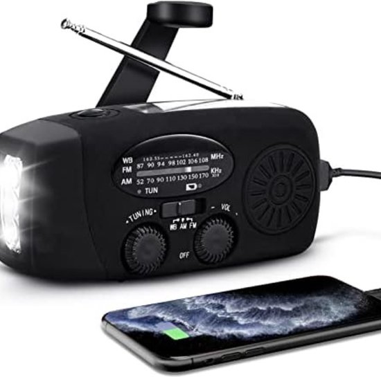 Batteriebetriebenes Katastrophenradio – Kurbelradio – Notradio – Solarbetriebenes Kurbel-notradio – Schwarz