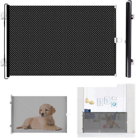 Hundebox, Hundegitter, Treppe, Ausziehbar, Für Die Sicherheit Von Kleintieren, Verletzungsnetz, Höhe 40 Cm, Ausziehbare Länge 125 Cm, Schwarz