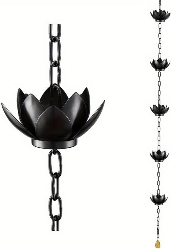 Lotus-regenkette – Dekorative Dachrinnenkette – Außenentwässerung – Dekorative Becher – 15 X 13 X 25 Cm – Schwarz