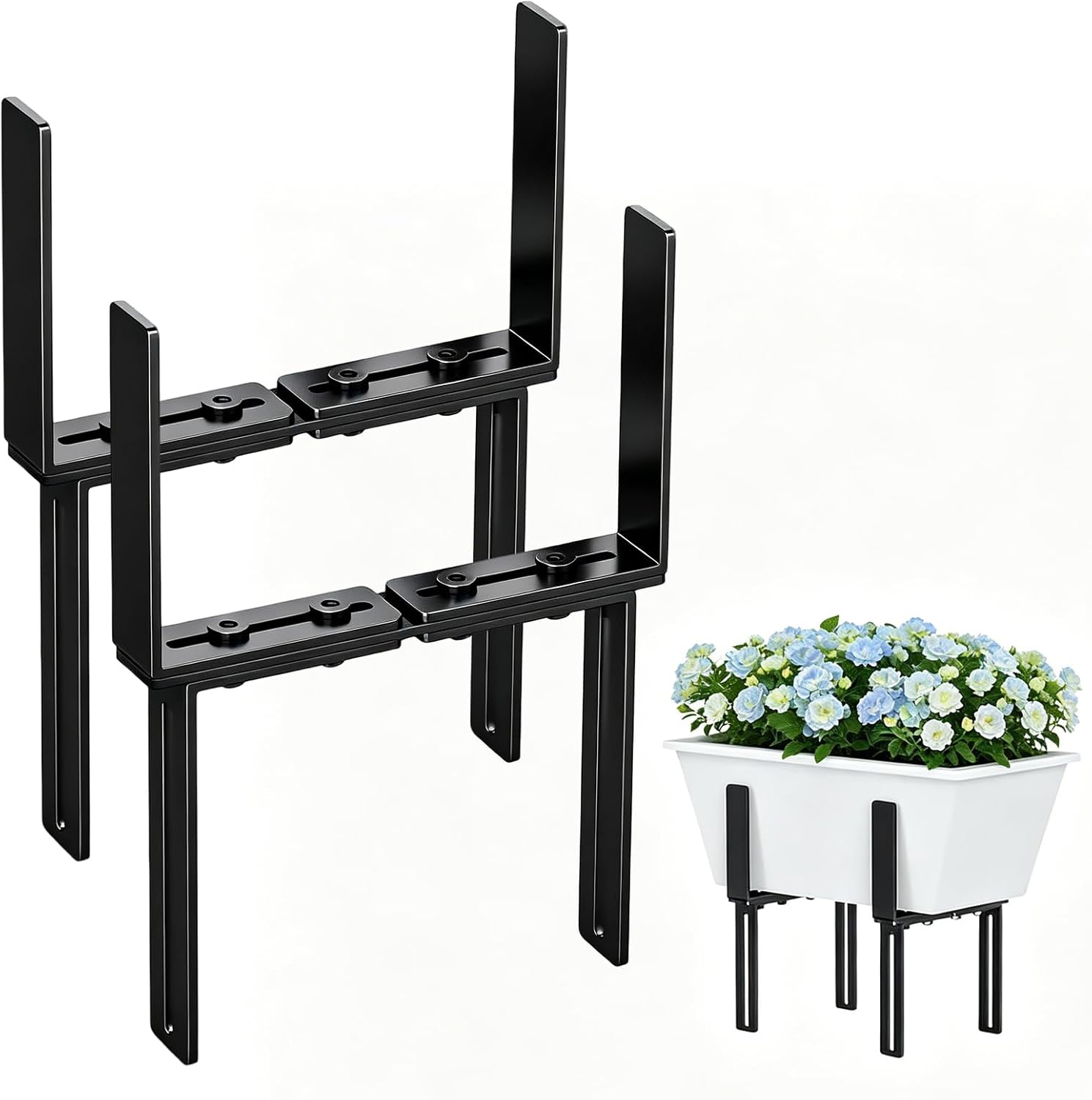 Set Mit 2 H-förmigen Pflanzkübelhalterungen – Kein Bohren Erforderlich – Geeignet Für Balkongeländer Von 1,5 Bis 32 Cm Und Pflanzkübel Von 15 Bis 23 Cm – Balkon-pflanzkübelhalterungen