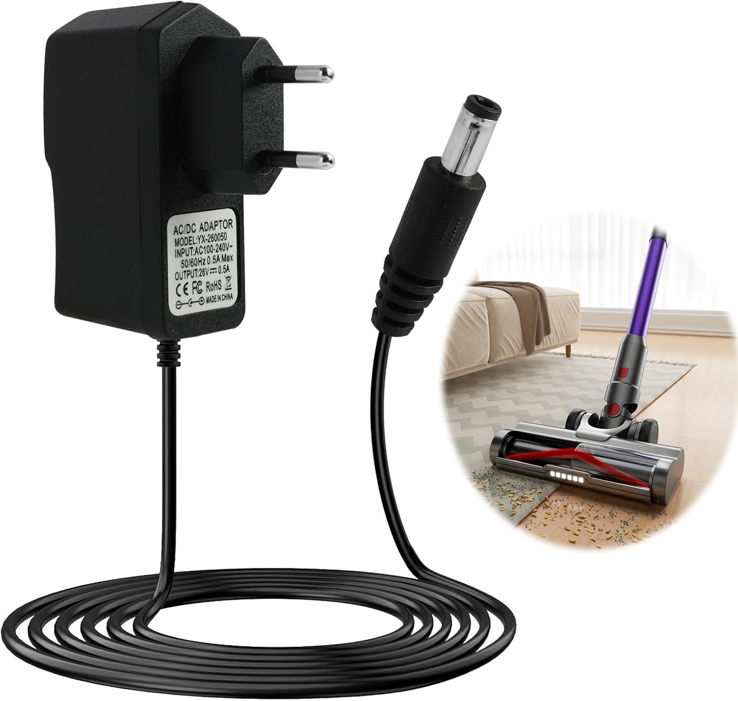 26v 0,5a 1,8m Ladekabel, Ersatzladegerät Für Hoover H-free Staubsauger, Kompatibel Mit Den Modellen Hf122rh, Hf122gpt, H-free 200, 500, 700, 800, Staubsauger-ladegerät