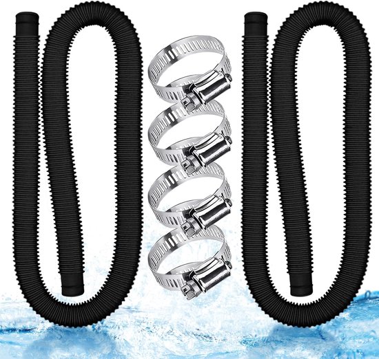 Poolschlauch - 2-teiliges Set, 32 Mm, Mit 4 Metallklemmen, Geeignet Für Aufstellpools, Whirlpools, Filterpumpen (schwarz)