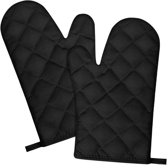 Hitzebeständige Ofenhandschuhe, Backofenhandschuhe, Kochhandschuhe, Geeignet Für Backofen Und Grill (1 Paar, Schwarz)