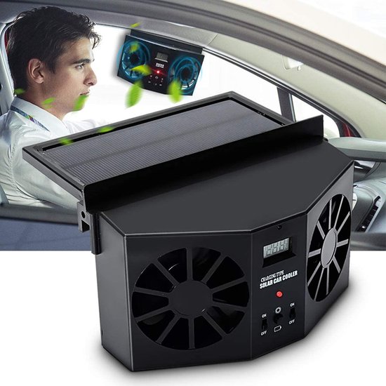 Doppelter Solarventilator – Solarenergie – Solar – Automatischer Abluftventilator – Kühlung – Tragbar – Auto – Schwarz