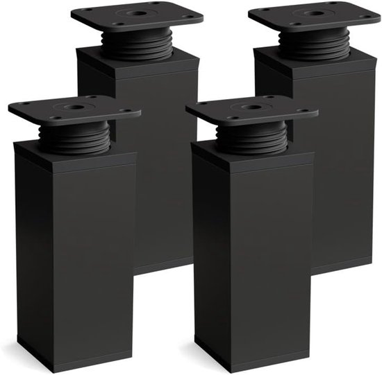Verstellbare Möbelfüße – Mattschwarz – Modernes Design – Quadratisches Profil – Geeignet Für Schränke Und Kommoden – 4er-set – 4 X 4 X 18 Cm