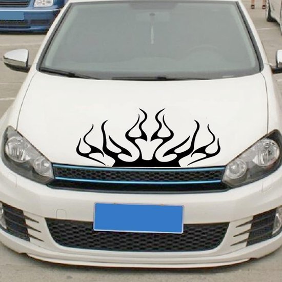 Flammenmuster-autoaufkleber Wasserfeste Vinylaufkleber Für Die Motorhaube Aufkleber Mit Rennstreifen Zubehör Für Die Fahrzeugaußendekoration Schwarz