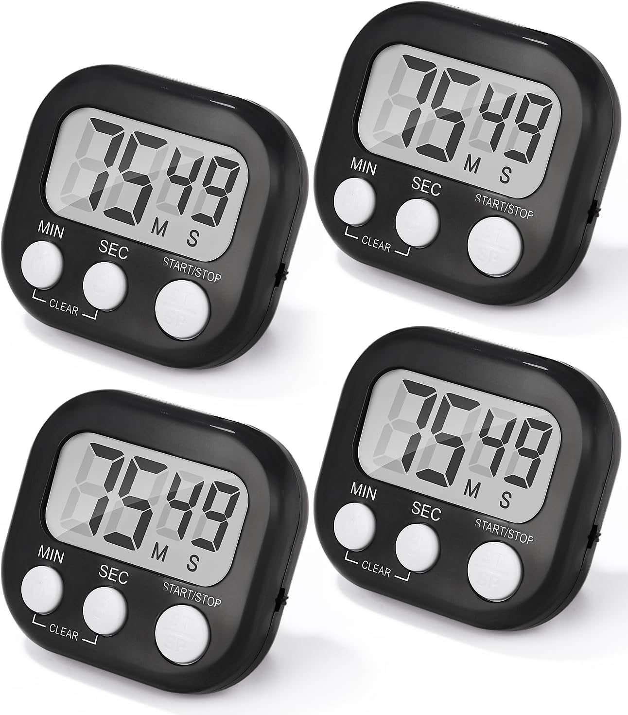 Lot De 4 Minuteurs De Cuisine Magnétiques, Noirs, Chronomètres Magnétiques Numériques, Compte À Rebours Avec Écran Lcd Et Alarme Sonore, Pour La Cuisine, La Salle De Bain, L'Enseignement, La Salle De