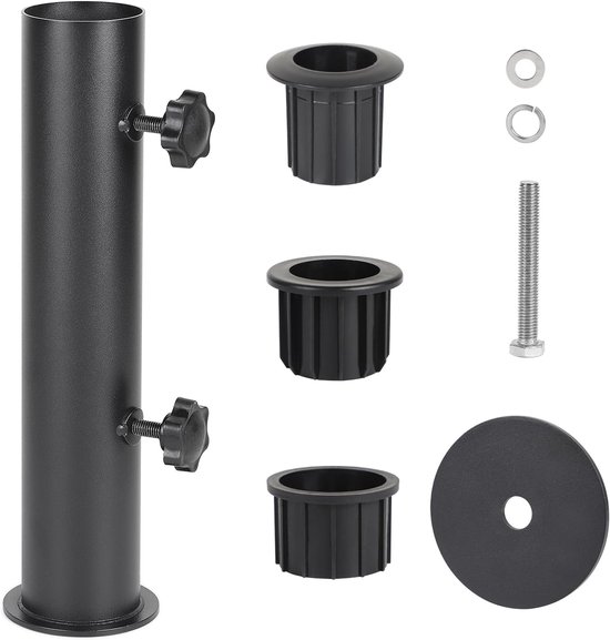 Schirmständer, Schirmhalter, Verstellbare Schirmstange Mit 3 Pvc-adapterringen (28/38/48 Mm), Schwarz