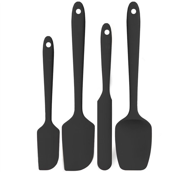1 Set (4-teilig) – Backutensilien – Integrierter Silikonspatel – Cremespatel – Teigschaber – Komplett Geschlossenes Design – Küchenhelfer – Schwarz
