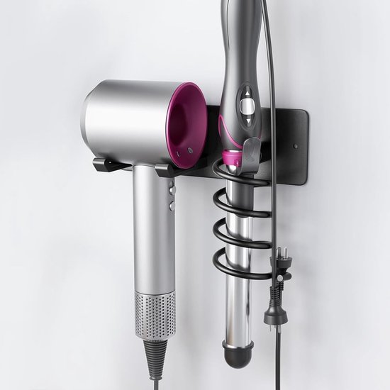 Multifunktionale Wandhalterung, Geeignet Für Dyson Airwrap Und Lockenstäbe – Doppellagig, Schwarz, Mit Steckerhalter Und Montagematerial