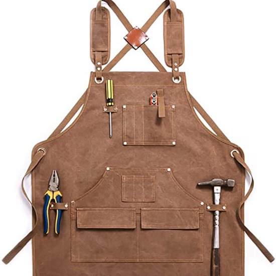 Schürze – Herren-arbeitsschürze – Mit Werkzeugtasche – Werkzeugschürze – Material: Canvas – Geeignet Für Schreiner-, Garten- Und Werkstattarbeiten – 75 X 63 Cm – Schwarz