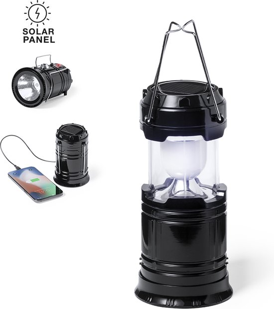 Multifunktionale Campinglampe – Mit 1200-mah-akku Und Powerbank – Taschenlampe – Notlicht Bei Stromausfall – Schwarz
