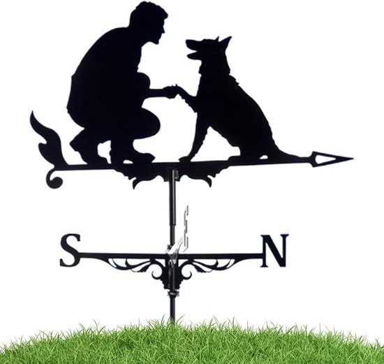 Wetterfahne Aus Metall Mit Silhouette Von Mann Und Hund Dekorativer Wetteranzeiger Für Garten Dach Und Außenbereich Schwarz Geeignet Für Den Als