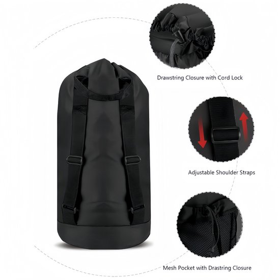 Robuster Wäschesack, Großer 35-liter-wäscherucksack, Schwarzer Wäschekorb. Geeignet Für Studenten.