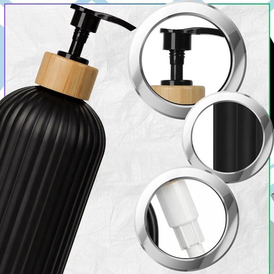 500 Ml Seifenspender, Schwarze Pumpflasche, Holzmaserung, Badezimmer.