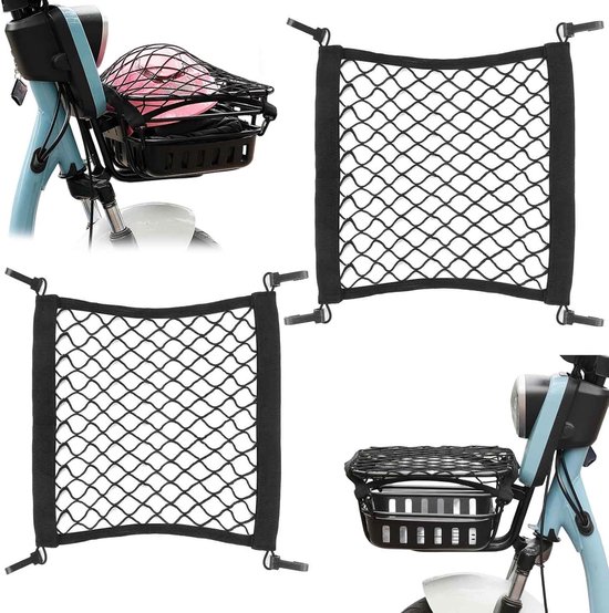 Gepäcknetz Für Fahrradzubehör 2-teilig Elastisches Aufbewahrungsnetz 25 X 30 Cm 30 X 30 Cm Schwarzes Netz Für E-bike Roller Auto Oder Wohnmobil