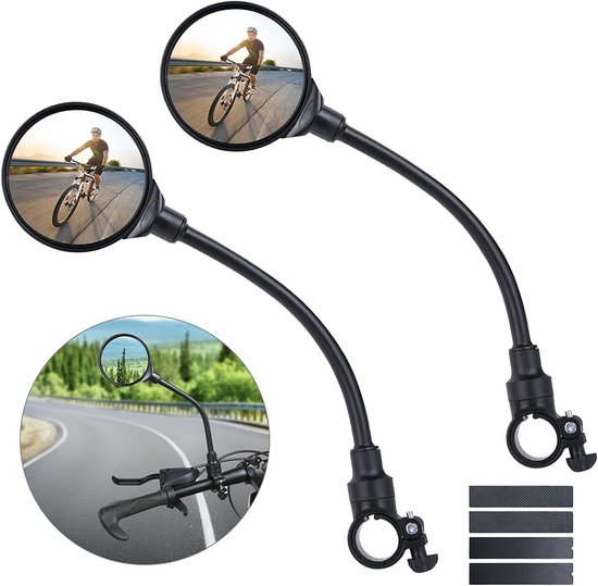 Set Aus 2 Runden Verstellbaren Fahrradrückspiegeln Mit Flexiblem Stiel Mehreren Gummiabstandshaltern Und Aufbewahrungsbox Universelle Schwarze