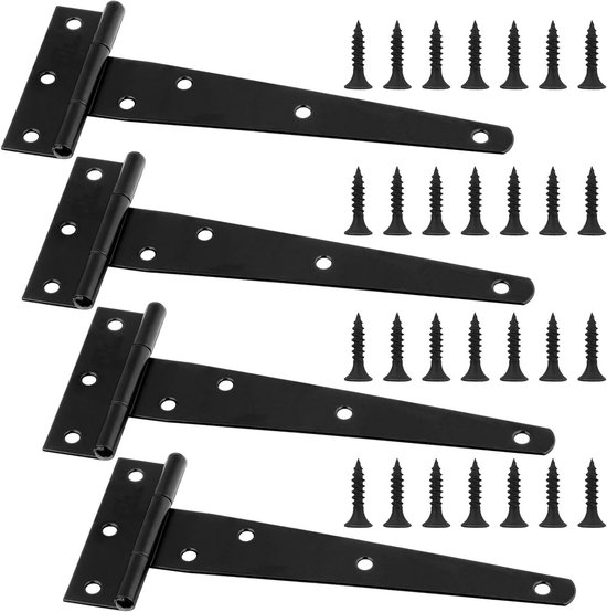 4 Robuste T-scharniere 15 Cm Für Gartentor Und Schuppentür, Schwarz, Inklusive Schrauben