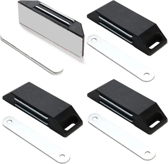 4er-set Selbstklebende Magnet-türverschlüsse – Kein Bohren Erforderlich – Möbeltürmagnete, Magnetverschluss – Schwarz