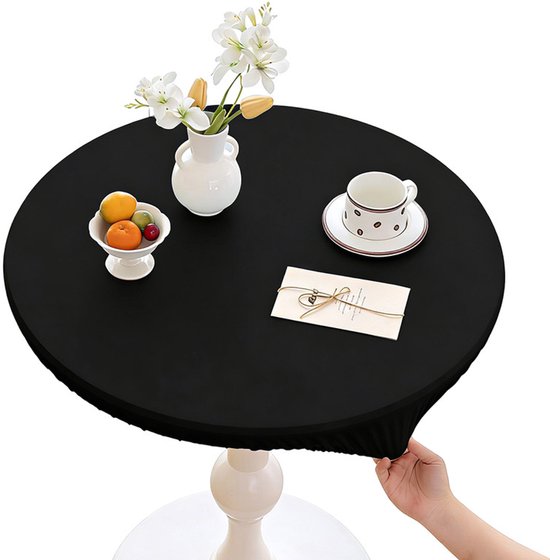 Runde Tischdecke – Für Den Außenbereich – Wasserdicht – Waschbar – Elastisch – Tischdurchmesser 110 Cm – Schwarz