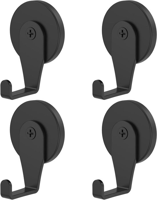 Magnethaken-set – Stabile Haken – Platzsparend – Gummibeschichtung – 4-teilig, 5 Kg – Schwarz