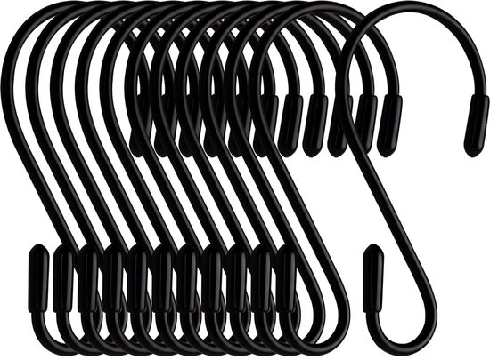 S-haken – Mit Gummikappen – 12er-set – Schwarz – Metall – 8 Cm