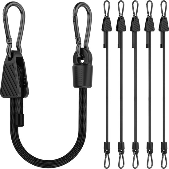 Verstellbares Gummiseil Mit Karabiner – 45 Cm – 6er-set – Schwarz – Ideal Zum Befestigen Im Garten, An Zelten, Im Auto Und Mehr