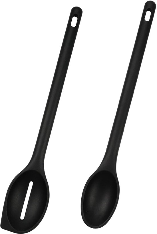 Vt Goods – Silikon-kochlöffel-set – Hitzebeständig – 30 Cm – Schwarz – Bpa-frei – Praktisch Zum Kochen Und Backen – 2-teilig