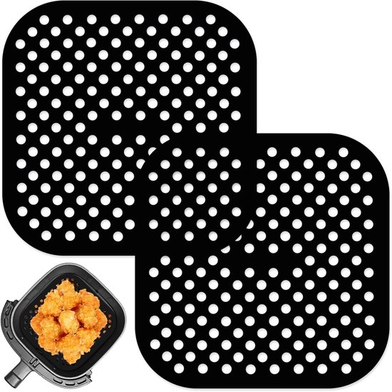 Silikonmatten Für Heißluftfritteusen – 2 Stück – 21,5 Cm – Schwarz