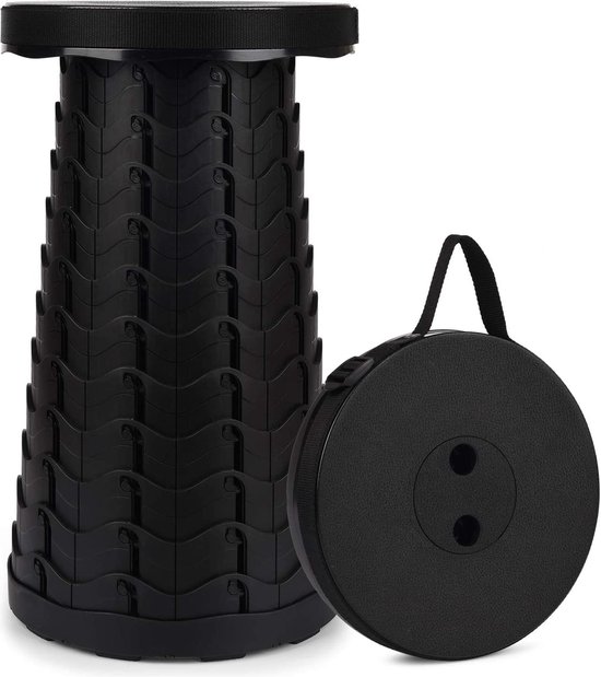 Tragbarer Klapphocker – Klappbarer Sitz – Für Outdoor-aktivitäten – Höhenverstellbar (26–45 Cm) – Schwarz