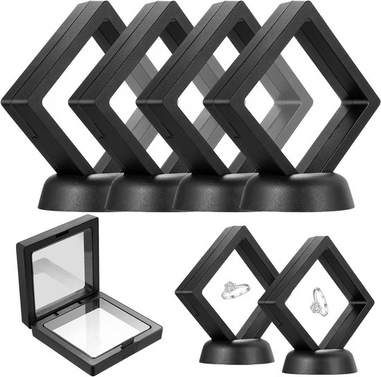 Schwebende Präsentationsrahmen – Schmuckpräsentation – Ausstellungsstücke – Kratzfest Versiegelt – 7 X 7 X 2 Cm – Matt Schwarz