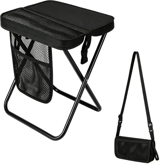 Klapphocker – Klappstuhl – Faltbarer Hocker – Campinghocker – Rucksack-klapphocker – Mit Verstellbarem Schultergurt – Tragbarer Klapphocker – Schwarz