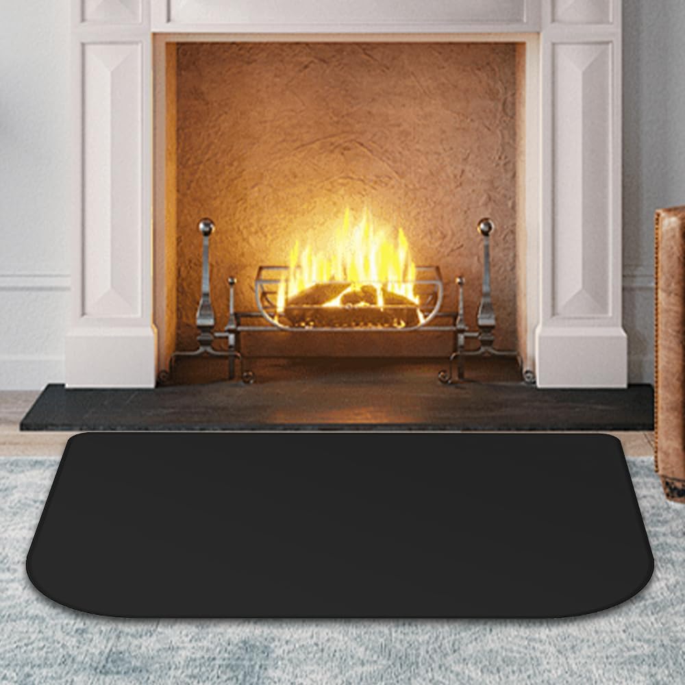 Feuerfeste Kaminmatte, 99 X 63 Cm, Halbrunde Kaminmatte, Schwarz