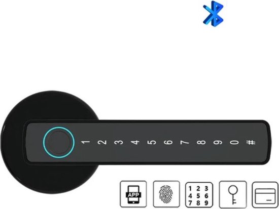 Türschloss Mit Fingerabdrucksensor – Elektrisches Türschloss – Intelligenter Türgriff – Türschloss Mit Code – Smart Lock – Schwarz