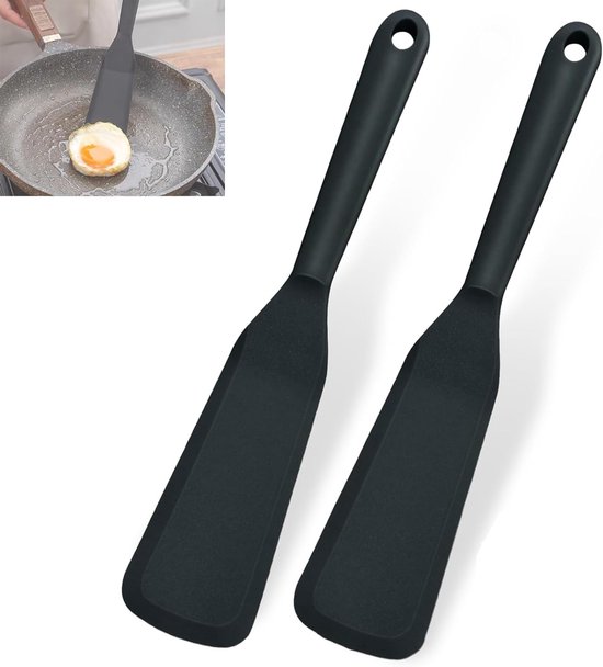 2 Stück Silikonspatel Mit Langem Griff 25 4 Cm Hitzebeständig Mini-antihaft-kochspatel Schwarz Omelettspatel Teigschaber Für Fisch Pfannkuchen 25,4 Cm